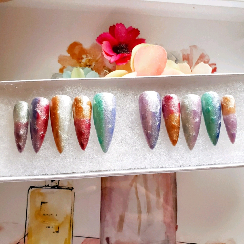 Cat eye reusable gel press on nails